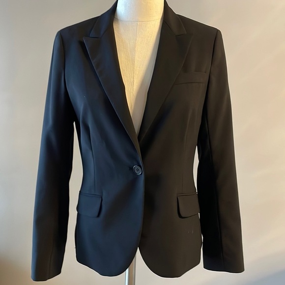 THEORY woman’s black blazer STRETCH WOOL Blend one button closure SMALL 10 (6-8) - Picture 1 of 16